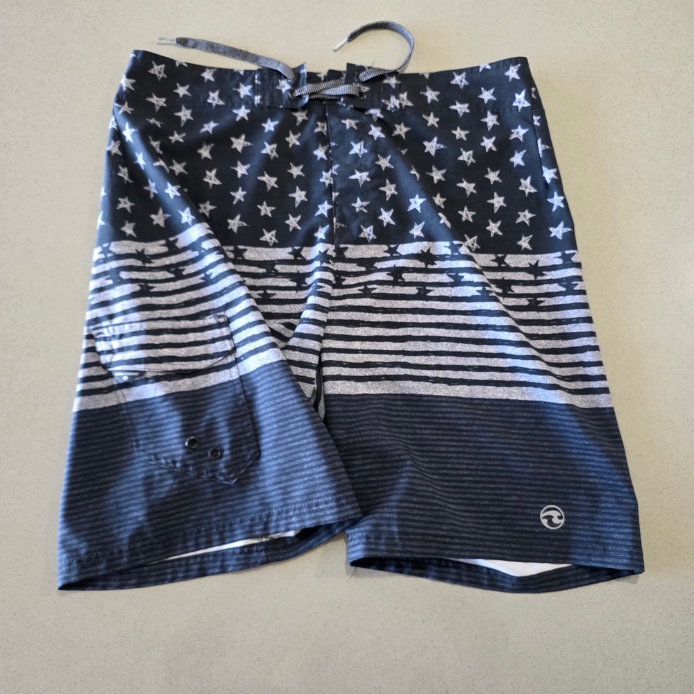 Ocean Current Mens Stars and Stripes Board Shorts Black Gray Size 36 Swim Trunks